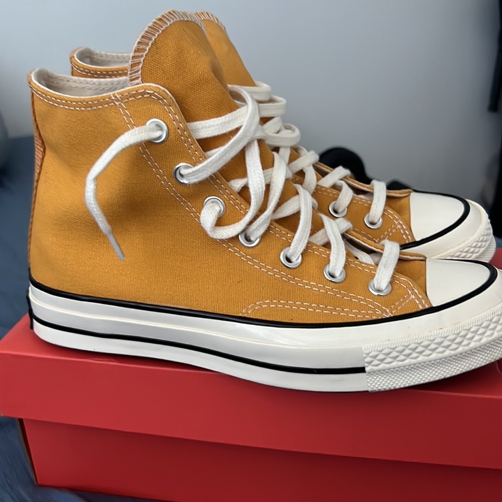 Converse High Top Sneakers in Mustard Yellow and White - Picture 2 of 3